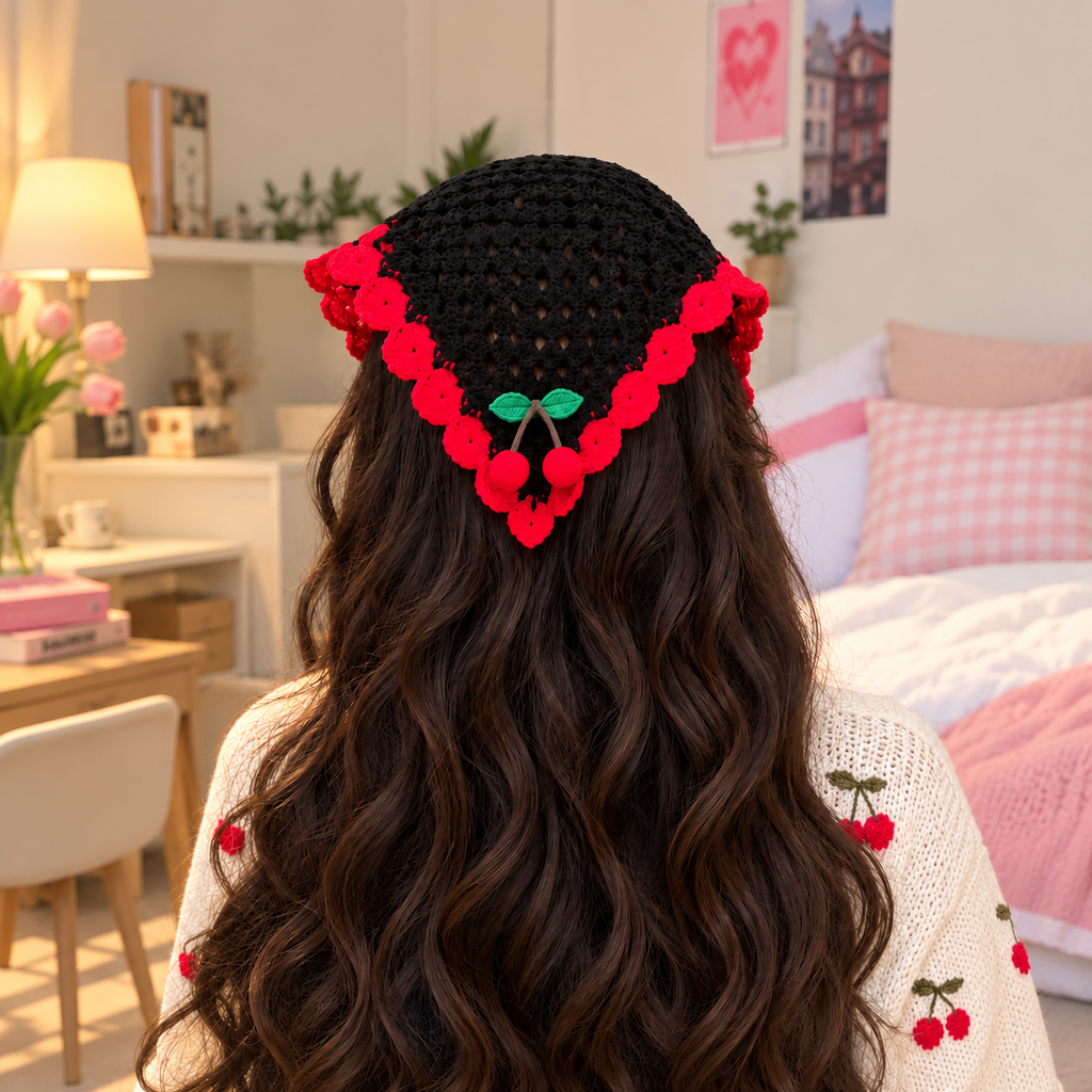 Cherry Noir Crochet Bandana