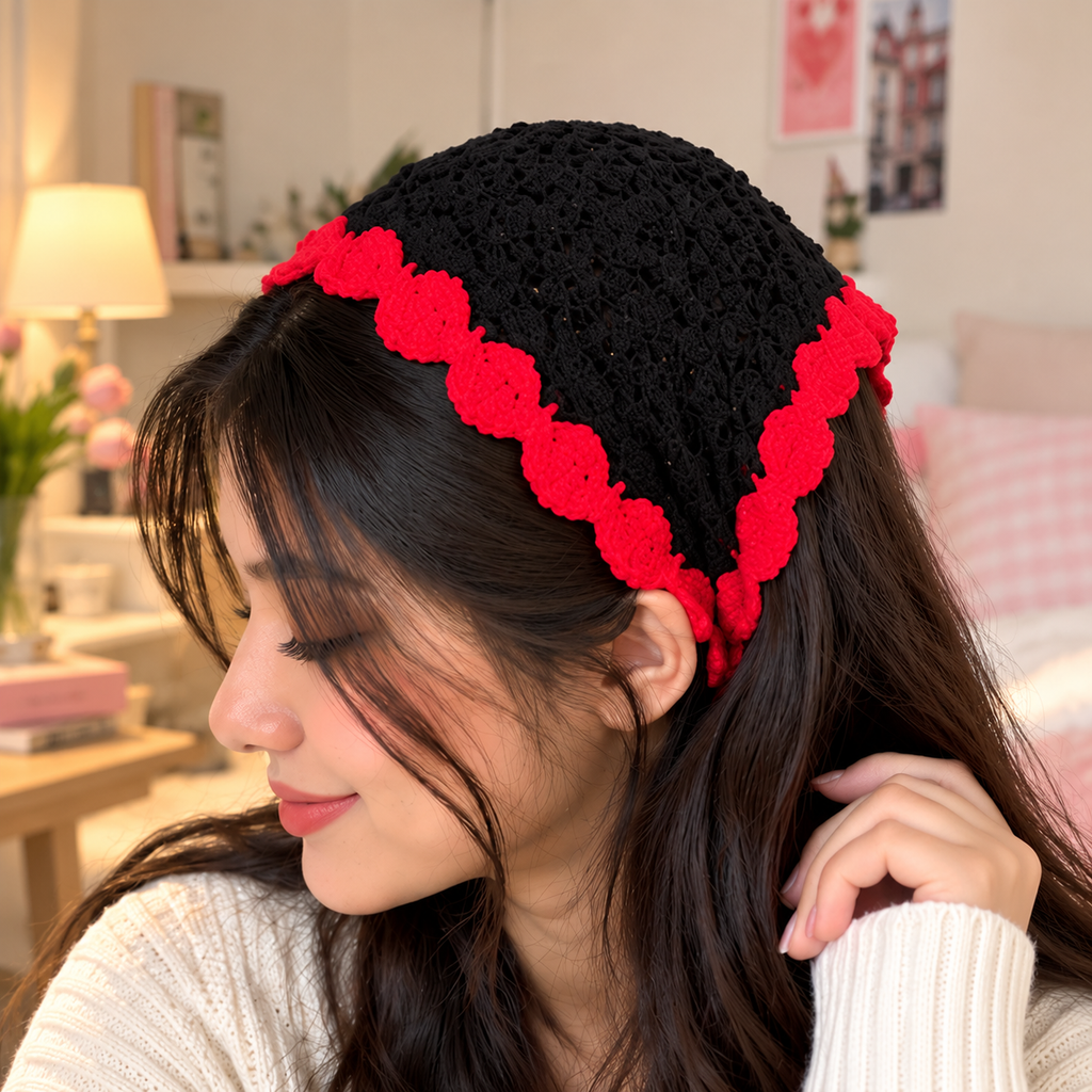 Cherry Noir Crochet Bandana