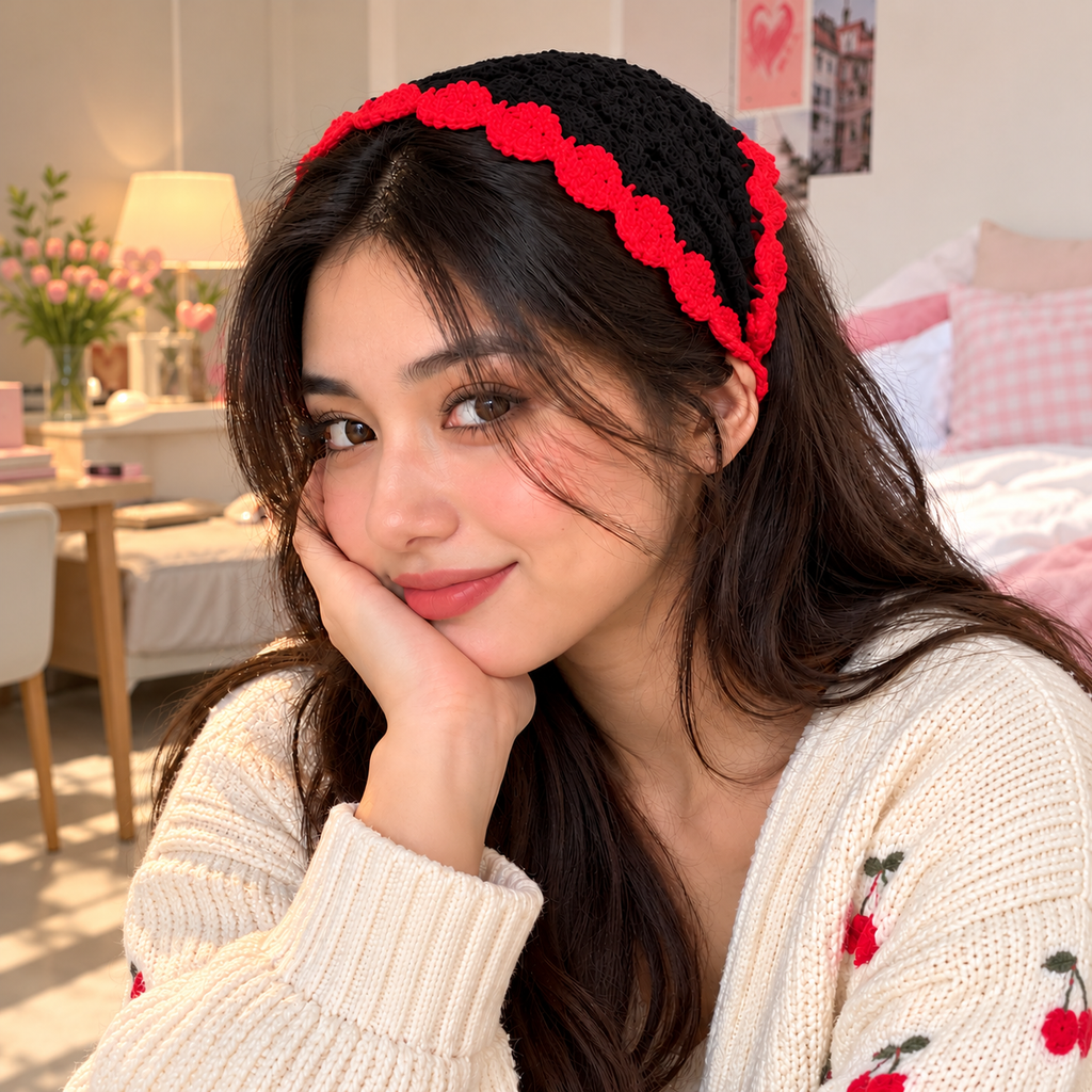 Cherry Noir Crochet Bandana