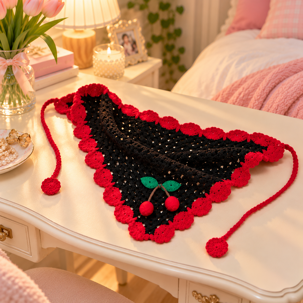 Cherry Noir Crochet Bandana