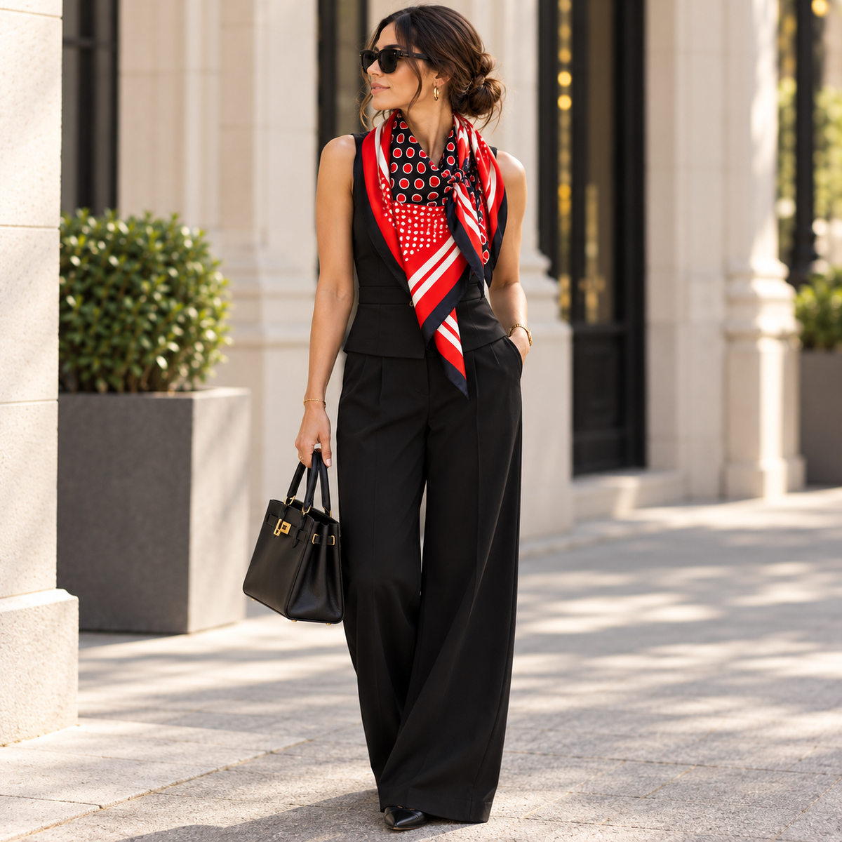 Scarlet Noir Polka Dot Scarf