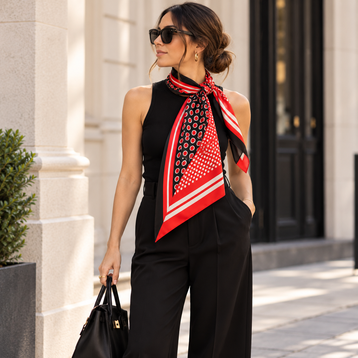 Scarlet Noir Polka Dot Scarf