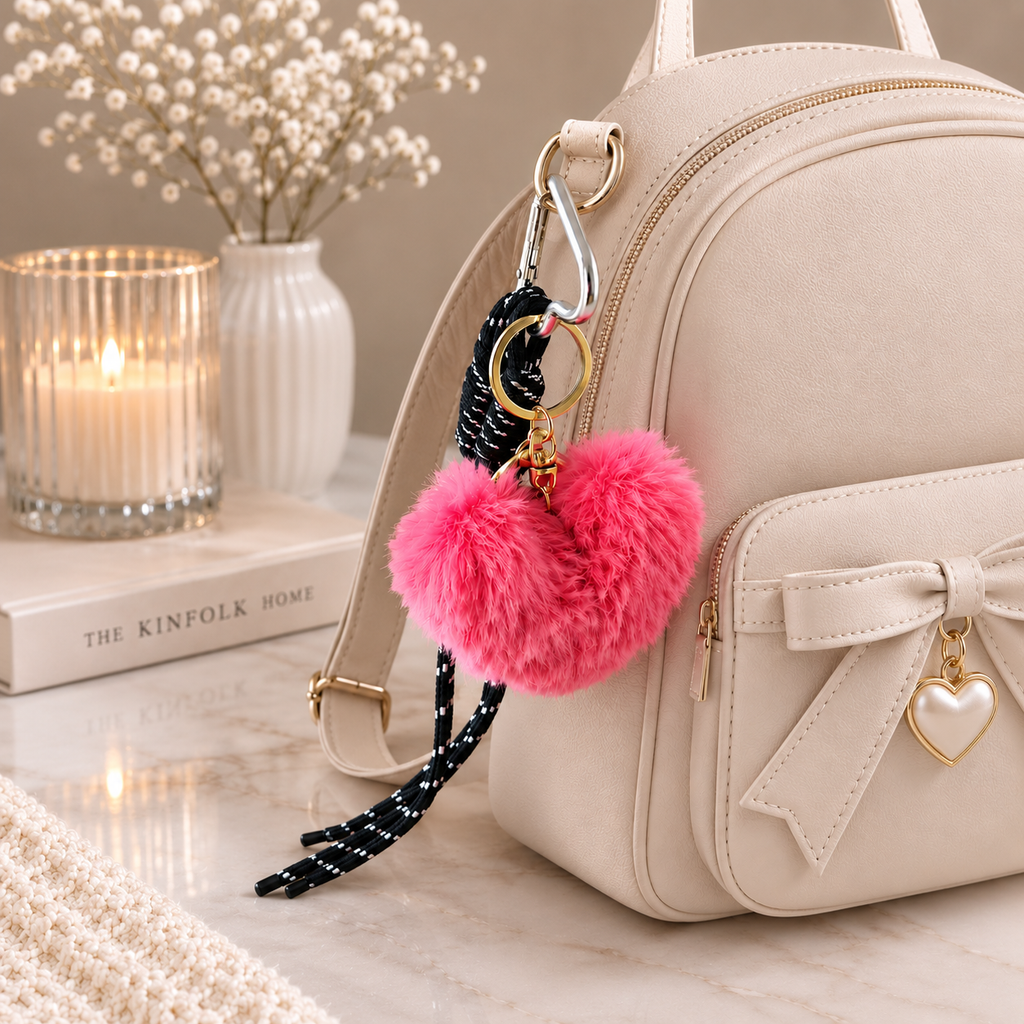 Fluffy Heart Bag Charm